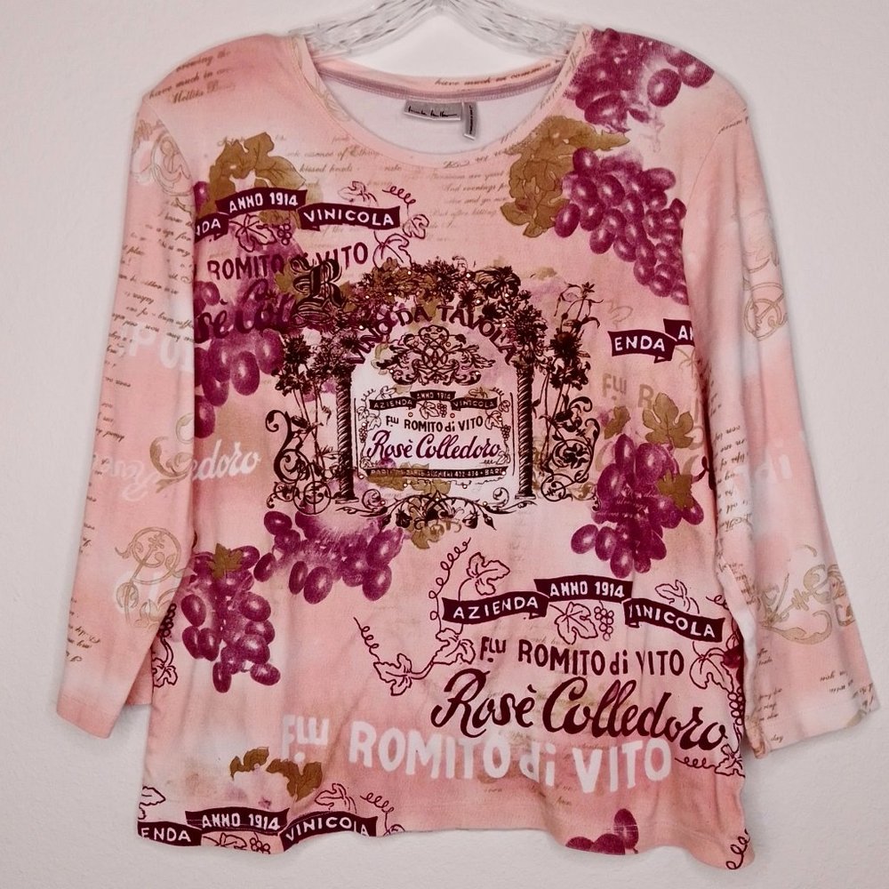 Nicole Miller Rosé Colledoro 3/4 Sleeves Top "L"